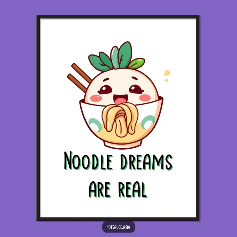 Funny Ramen Bowl Digital Art: Cheerful Noodle Slurper Wall Decor Gift